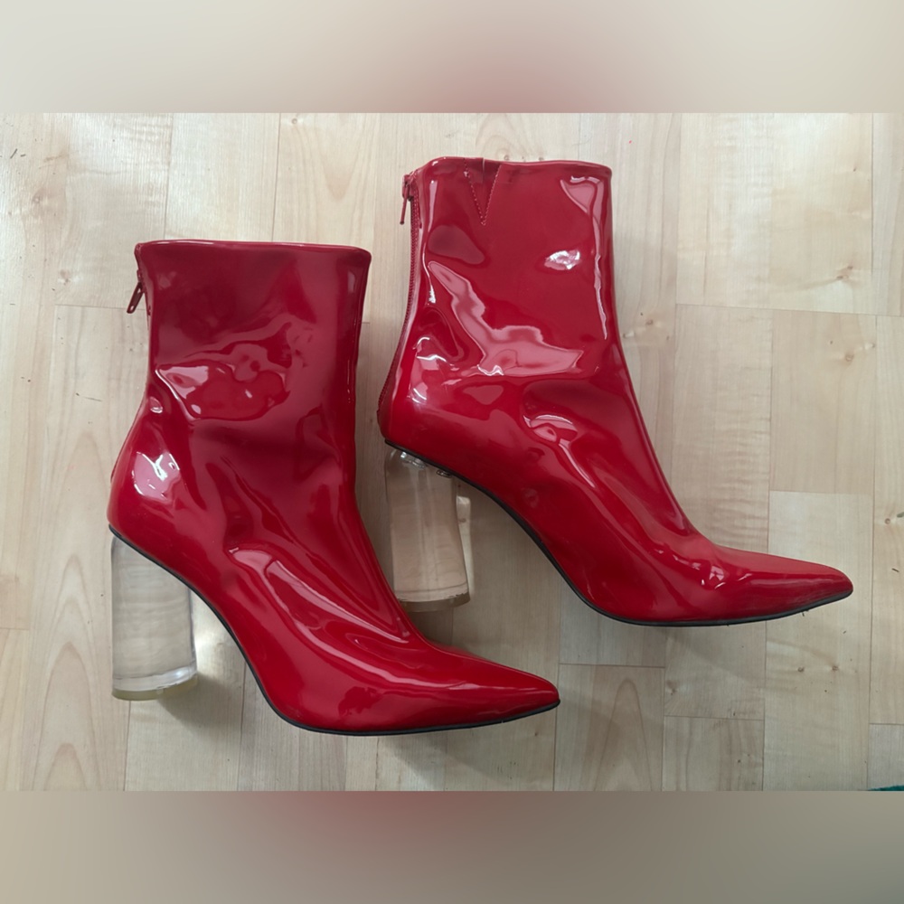 Jeffrey Campbell Red Vinyl Boots.